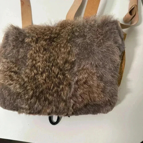 Rabbit  leather/fur pouch crossbody boho festival - Picture 3 of 8